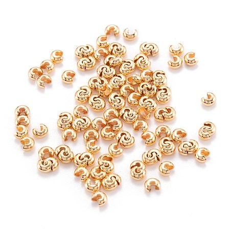 Honeyhandy Brass Crimp Beads Covers, Real 18K Gold Plated, 4.5x5x3mm, Hole: 1.6mm