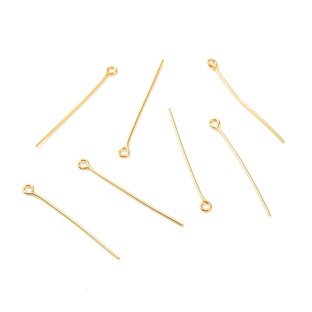 Honeyhandy Brass Eye Pins, Real 18K Gold Plated, 32x3x0.7mm, Hole: 1.5mm