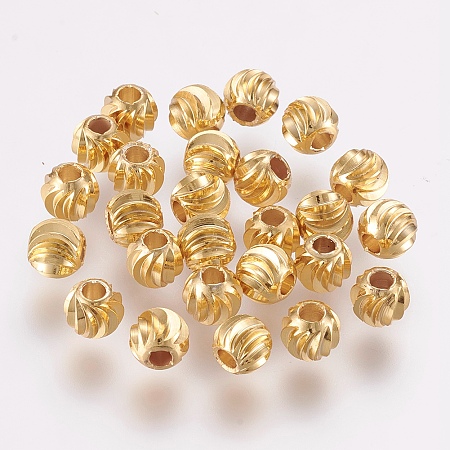 Honeyhandy Brass Beads, Long-Lasting Plated, Round, Real 18K Gold Plated, 6x5mm, Hole: 2mm
