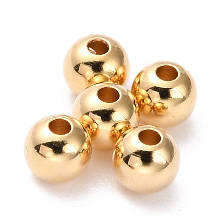 Honeyhandy Brass Beads, Long-Lasting Plated, Round, Real 24K Gold Plated, 4mm, Hole: 1.2mm