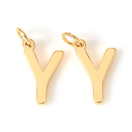 Honeyhandy Brass Charms, with Jump Rings, Letter, Real 18K Gold Plated, Letter.Y, Y: 10x6.5x1mm, Hole: 2.5mm