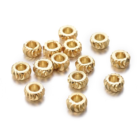 ARRICRAFT Brass Spacer Beads, Long-lasting Plated, Fancy Cut, Flat Round, Golden, 4x2mm, Hole: 1.8mm