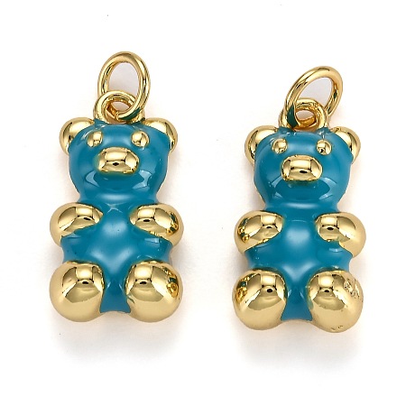 Honeyhandy Real 18K Gold Plated Brass Pendants, with Enamel and Jump Rings, Long-Lasting Plated, Bear, Dodger Blue, 17.5x9x5mm, Jump Ring: 5x1mm, 3mm Inner Diameter