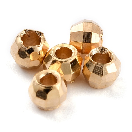 Honeyhandy Brass Spacer Beads, Long-Lasting Plated, Faceted Round, Real 24K Gold Plated, 2.5x2.2mm, Hole: 1mm