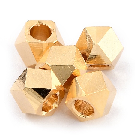 Honeyhandy Brass Spacer Beads, Long-Lasting Plated, Faceted Column, Real 24K Gold Plated, 4x4~5mm, Hole: 2mm