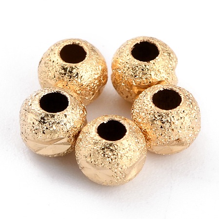 Honeyhandy Brass Spacer Beads, Long-Lasting Plated, Round, Real 24K Gold Plated, 4x3.5mm, Hole: 1.5mm
