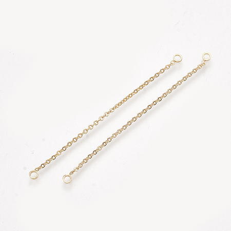 Honeyhandy Brass Chain Links connectors, Real 18K Gold Plated, 55x1x1mm, Hole: 1.6mm
