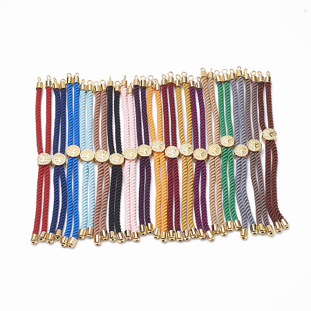 Honeyhandy Nylon Twisted Cord Bracelet Making, Slider Bracelet Making, with Brass Findings, Golden, Mixed Color, 8.7 inch~9.3 inch(22.2cm~23.8cm), 3mm, hole: 1.5mm