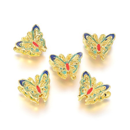 Honeyhandy Alloy Enamel Beads, Butterfly, Golden, 11.5x14x7mm, Hole: 2mm