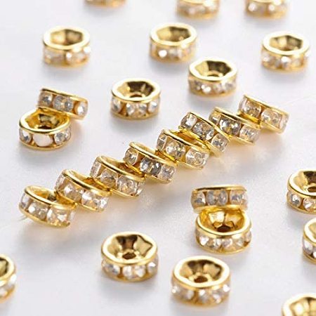 Pandahall Elite 1000pcs 6mm Crystal Rhinestone Spacer Beads Gold Plated Rondelle Spacer Beads for Jewelry Making