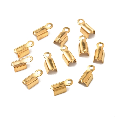 Honeyhandy Ion Plating(IP) 304 Stainless Steel Folding Crimp Ends, Fold Over Crimp Cord Ends, Golden, 10x4x3.5mm, Hole: 1mm