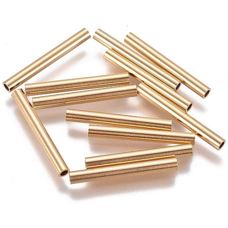 UNICRAFTALE 10pcs Straight Tube Beads Stainless Steel Charms Connectors 2mm Hole Golden Beads Findings for Jewelry Making 25x3mm