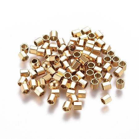 Honeyhandy Ion Plating(IP) 304 Stainless Steel Spacer Beads, Hexagon, Golden, 2x2x2mm, Hole: 1.4mm