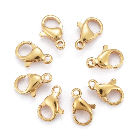 Honeyhandy 304 Stainless Steel Lobster Claw Clasps, Parrot Trigger Clasps, Real 24K Gold Plated, 3/8x1/4x1/8 inch(10x6x3mm), Hole: 1.2mm