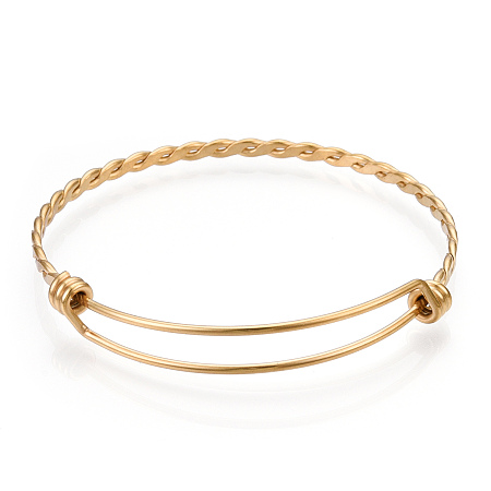 Honeyhandy Adjustable 304 Stainless Steel Expandable Bangle Making, Real 18K Gold Plated, 60mm, 3.5mm