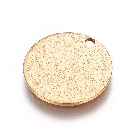 Honeyhandy Ion Plating(IP) 304 Stainless Steel Textured Pendants, Flat Round, Golden, 15x1mm, Hole: 1.6mm