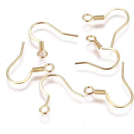 UNICRAFTALE 20pcs 0.6mm Pin Stainless Steel Earring Hooks Golden Ear Wire with Loop Earrings Hooks for Women Earrings Jewelry Making 16x20x2.5mm, Hole 2mm