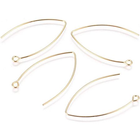 UNICRAFTALE 20pcs Vacuum Plating Stainless Steel Earring Hooks 0.8mm Pin Ear Wire Findings with Loop Golden Earrings Hooks for Dangle Earrings Jewelry Making 38.5x24.5x0.8mm, Hole 2.3mm