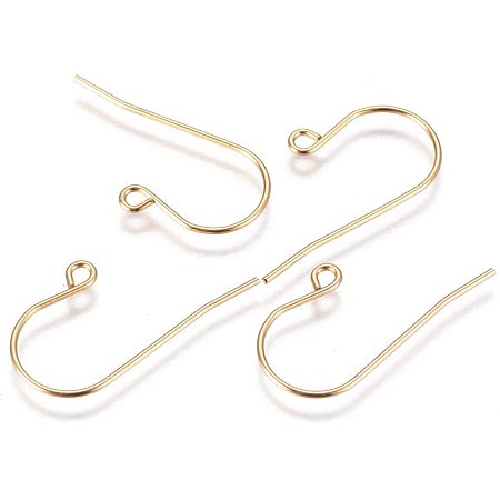 UNICRAFTALE 50pcs Vacuum Plating Golden Earrings Hooks Stainless Steel Earring Hooks 0.8mm Pin Ear Wire Findings with Loop for Dangle Earrings Jewelry Making 27.5x13x0.8mm, Hole 1.8mm