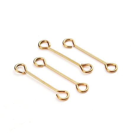Honeyhandy Ion Plating(IP) 304 Stainless Steel Eye Pins, Double Sided Eye Pins, Golden, 16x0.6mm, Hole: 1mm