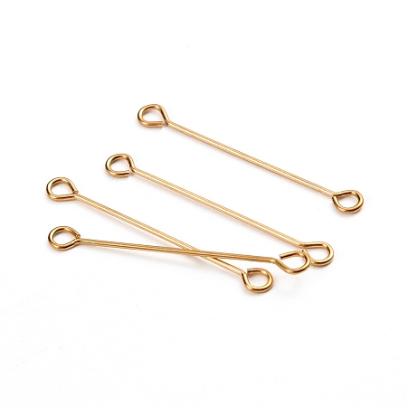 Honeyhandy Ion Plating(IP) 304 Stainless Steel Eye Pins, Double Sided Eye Pins, Golden, 26.5x0.6mm, Hole: 1.5mm