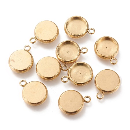 Honeyhandy Ion Plating(IP) 304 Stainless Steel Pendant Cabochon Settings, Flat Round, Golden, Tray: 8mm, 13x10x3mm, Hole: 1.8mm