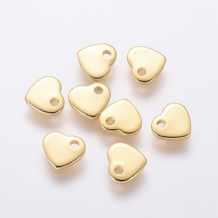 Honeyhandy 201 Stainless Steel Charms, Stamping Blank Tag, Heart, Real 24k Gold Plated, 5x6x1mm, Hole: 1mm