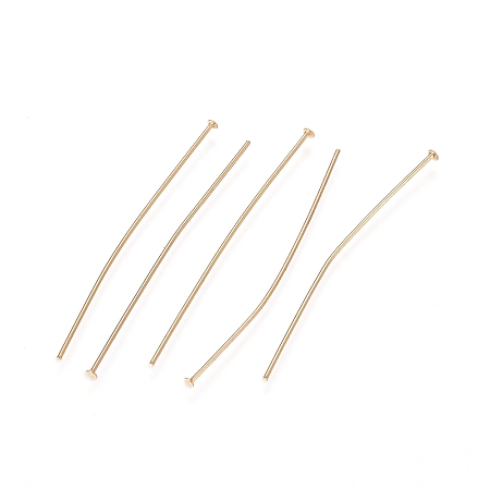 Honeyhandy 304 Stainless Steel Flat Head Pins, Real 24K Gold Plated, 40.5x0.6mm, 23 Gauge, Head: 1.4mm