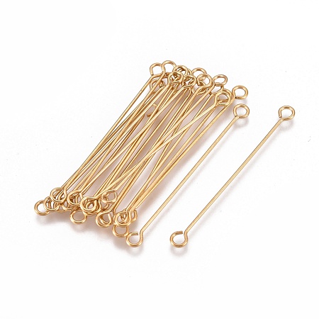 Honeyhandy Ion Plating(IP) 304 Stainless Steel Eye Pins, Double Sided Eye Pins, Golden, 36x3x0.6mm, Hole: 1.6mm