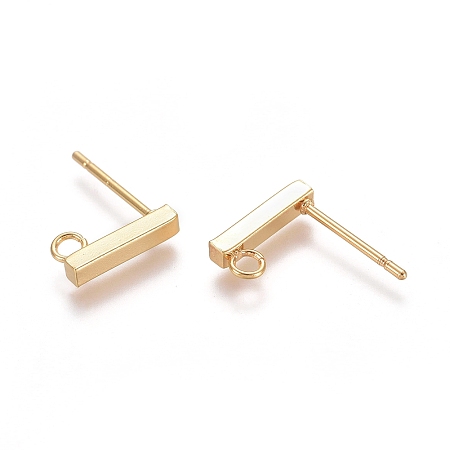 Honeyhandy 304 Stainless Ear Stud Components, with Loop, Rectangle, Golden, 10x2x2mm, Hole: 1.5mm, Pin: 0.8mm