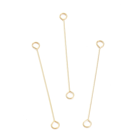 Honeyhandy 316 Surgical Stainless Steel Eye Pins, Double Sided Eye Pins, Real 18K Gold Plated, 30x2.5x0.4mm, Hole: 1.6mm