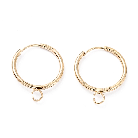 ARRICRAFT 201 Stainless Steel Huggie Hoop Earring Findings, with Loop and 316 Surgical Stainless Steel Pin, Real 24K Gold Plated, 21.5x17x1.5mm, Hole: 2.5mm, Pin: 1mm