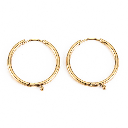 Honeyhandy 316 Surgical Stainless Steel Huggie Hoop Earring Findings, with Vertical Loop, Ring, Real 14K Gold Plated, 21x19x2mm, Hole: 1mm, Pin: 1mm