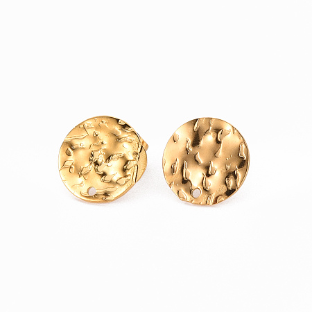 Honeyhandy 304 Stainless Steel Stud Earring Findings, with Earring Backs, Flat Round, Real 18K Gold Plated, 12.5mm, Hole: 1mm, Pin: 0.8mm