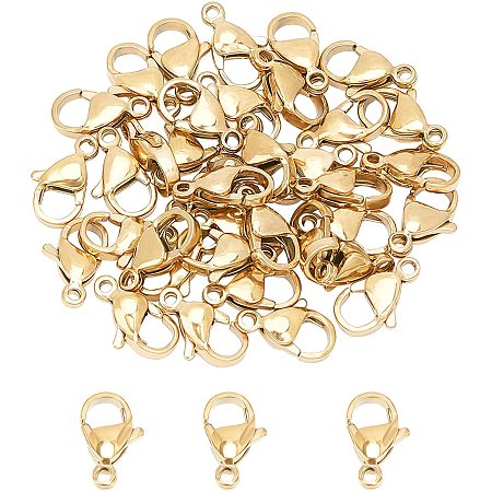 UNICRAFTALE 50pcs Stainless Steel Lobster Clasps Claw Clasps Keychain Hooks Golden Lobster Clasps for Necklace Making DIY Claw Clasps of Jewelry Making Hole 1.5 mm