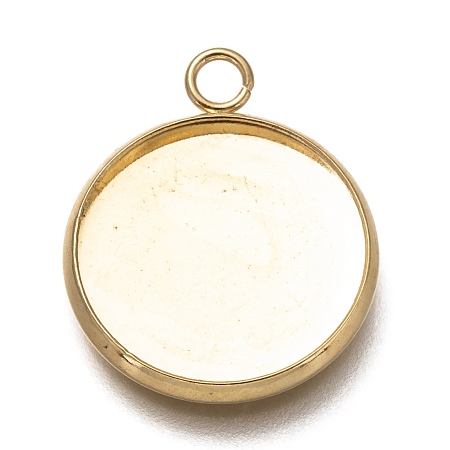 Honeyhandy 304 Stainless Steel Pendant Cabochon Settings, Plain Edge Bezel Cups, Flat Round, Real 18K Gold Plated, Tray: 16mm, 21.5x18x2mm, Hole: 2.4mm
