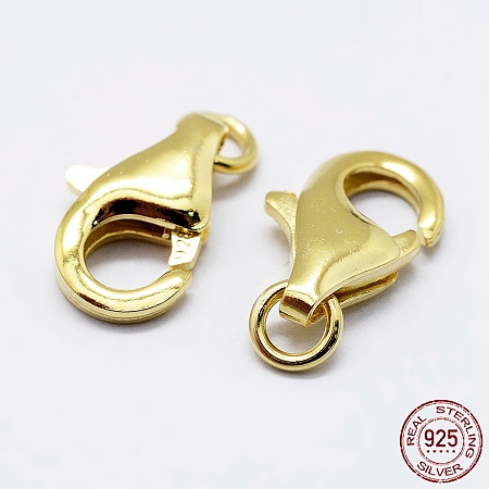 Honeyhandy 925 Sterling Silver Lobster Claw Clasps, with 925 Stamp, Golden, 13mm, Hole: 2mm