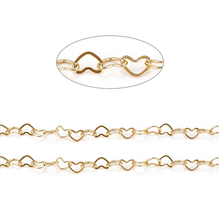 ARRICRAFT Brass Heart Link Chains, Soldered, Long-Lasting Plated, Real 18K Gold Plated, 6x8x0.5mm