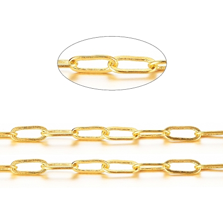 ARRICRAFT Brass Paperclip Chains, Flat Oval, Drawn Elongated Cable Chains, Soldered, Long-Lasting Plated, with Spool, Cadmium Free & Nickel Free & Lead Free, Golden, 6x2.6x0.4mm, about 16.4 Feet(5m)/roll