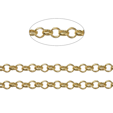 ARRICRAFT Brass Rolo Chains, Belcher Chains, Soldered, Long-Lasting Plated, with Spool, Cadmium Free & Nickel Free & Lead Free, Golden, 4.5x1.2mm, about 6.56 Feet(2m)/roll