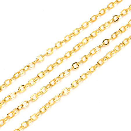 Honeyhandy Brass Cable Chains, Soldered, Flat Oval, Golden, 2.2x1.9x0.3mm, Fit for 0.6x4mm Jump Rings