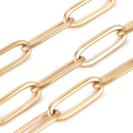 Honeyhandy 3.28 Feet Vacuum Plating 304 Stainless Steel Paperclip Chains, Drawn Elongated Cable Chains, Soldered, Golden, Links: 12x4x1mm