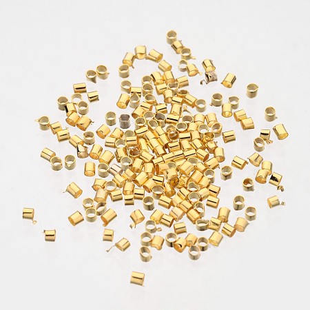 Honeyhandy Golden Plated Brass Tube Crimp Beads, Cadmium Free & Lead Free, about 2mm wide, 2mm long, Hole: 1.5mm, about 900pcs/10g