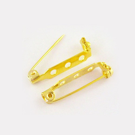Honeyhandy Iron Brooch Findings, Back Bar Pins, Golden, 27mm long, 5mm wide, 7mm thick, hole: about 2mm