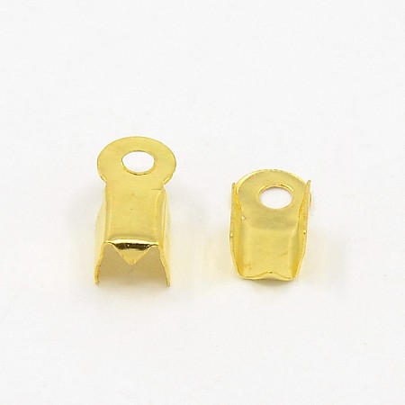 Honeyhandy Iron Folding Crimp Ends, Fold Over Crimp Cord Ends, Golden, 9x3.5x4mm, Hole: 2mm, about 640pcs/50g