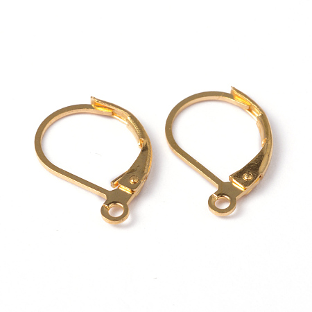 Honeyhandy Golden Plated Brass Leverback Earring Findings, with Loop, Lead Free and Cadmium Free, about 10mm wide, 15mm long, Hole: 1mm