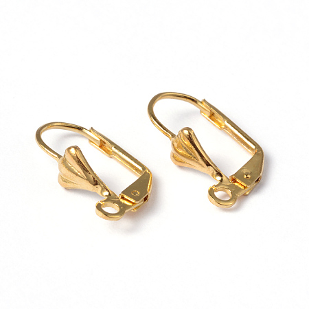 Honeyhandy Golden Color Brass Leverback Earring Findings, with Loop, Nickel Free, about 10mm wide, 18mm long, Hole: 2mm