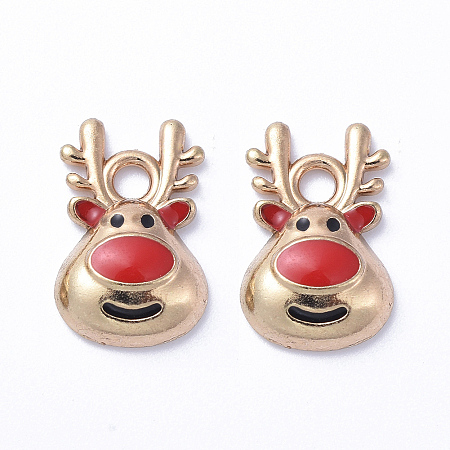 Honeyhandy Golden Plated Alloy Enamel Charms, for Christmas, Elk, Colorful, 14x9x3mm, Hole: 2mm