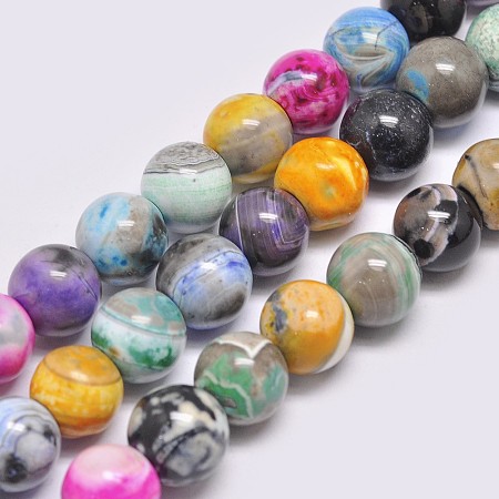 NBEADS Natural Fire Agate Beads Strands, Dyed & Heated, Round, Mixed Color, 12mm, Hole: 2mm; about 34pcs/strand, 14.96