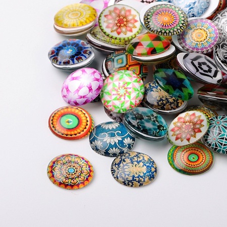 Honeyhandy Mosaic Printed Glass Half Round/Dome Cabochons, Mixed Color, 10x4mm